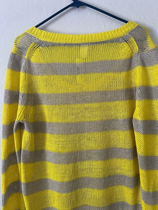 NWT J.Crew 100% Linen Lightweight Yellow and Taupe Striped Sweater in Size L - Picture 6 of 11